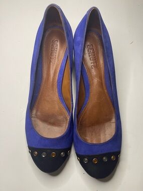 SCHUTZ Royal Blue Suede Flats with Black Studded Cap Toe size 6.5